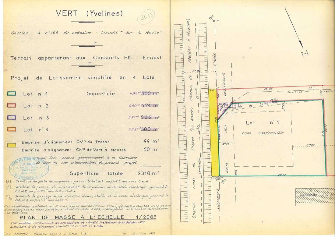 Plan de masse d'un lotissement à Vert, 1972