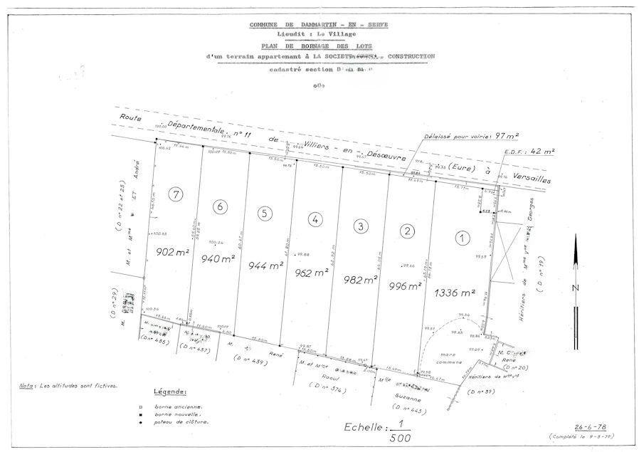 Plan de bornage de sept lots à Dammartin-en-Serve, 1978