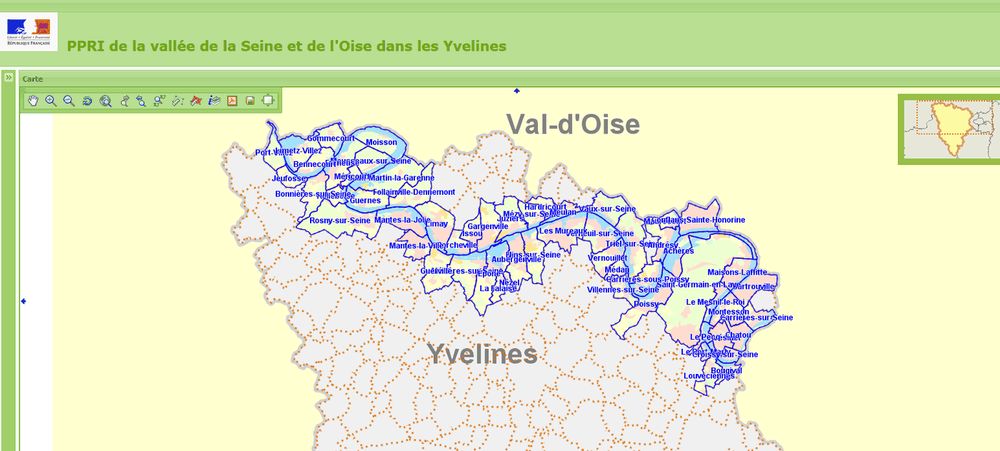 Extrait de plan de prévention du risque inondation montrant les zones réglementées