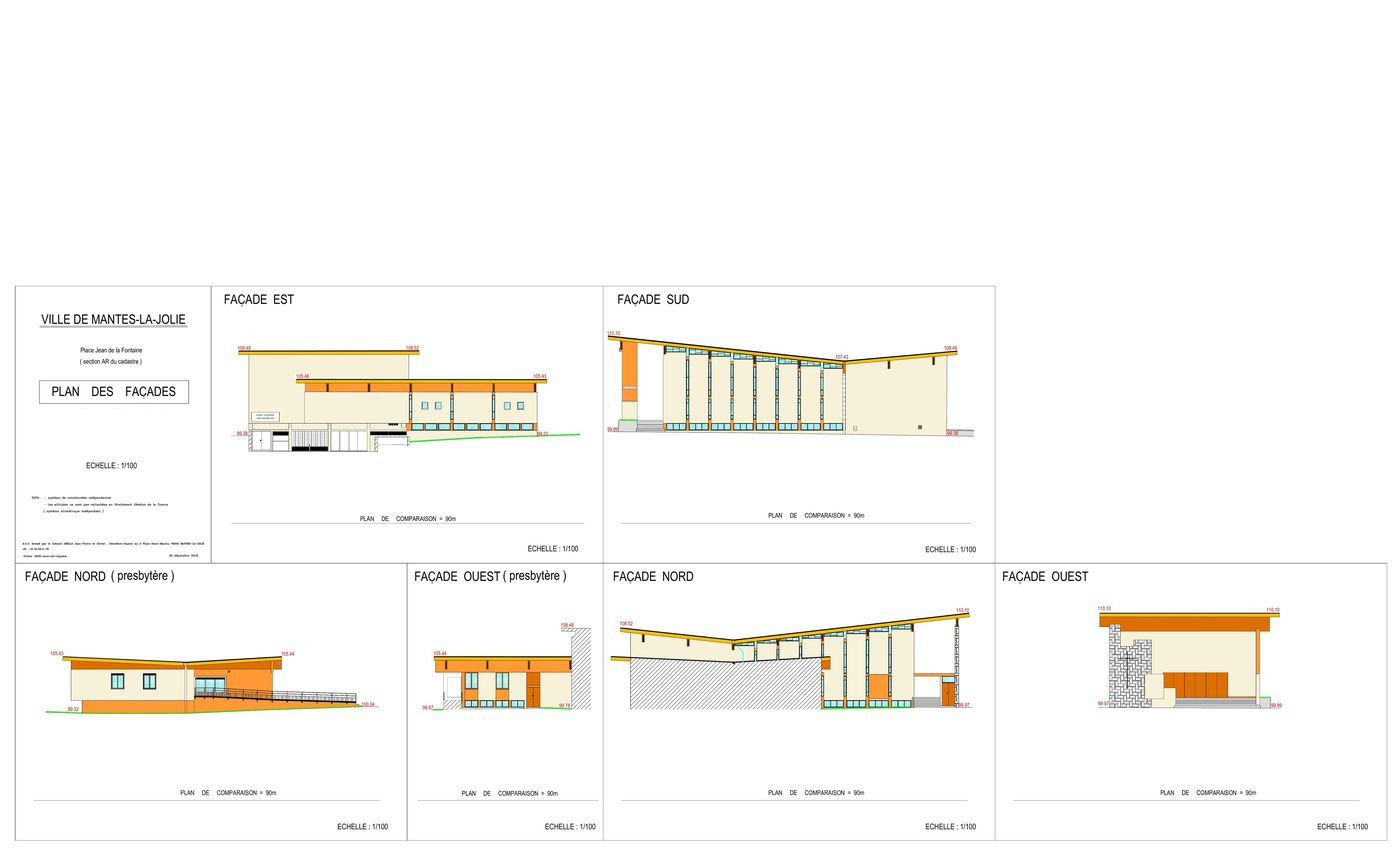 Planche des six façades d'un bâtiment relevées en élévation